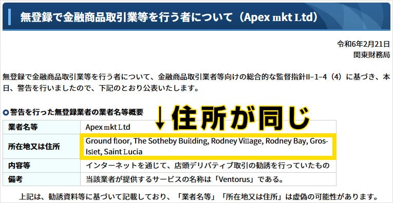 Emarladoと同住所の業者が金融庁から警告